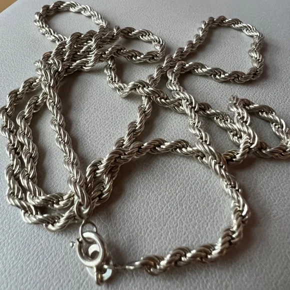 LONG SOLID ROPE CHAIN NECKLACE 925 STERLING SILVER THICK, HEAVY, WELL MADE 23